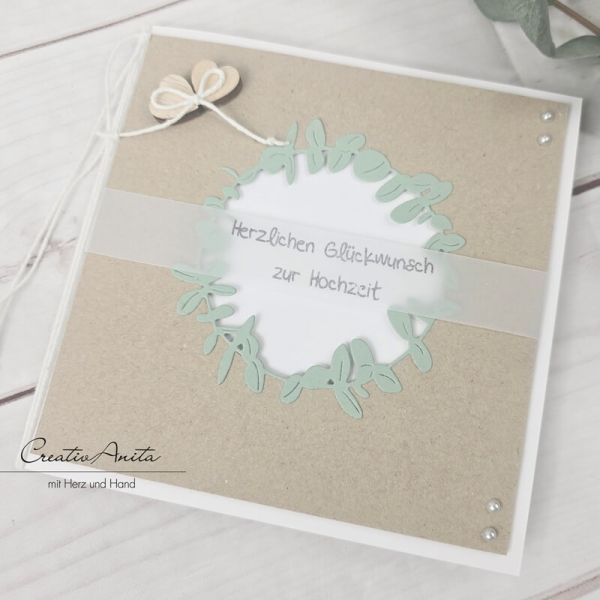 Glückwunschkarte zur Hochzeit - Kraftpapier - Herzen - Eukalypthus
