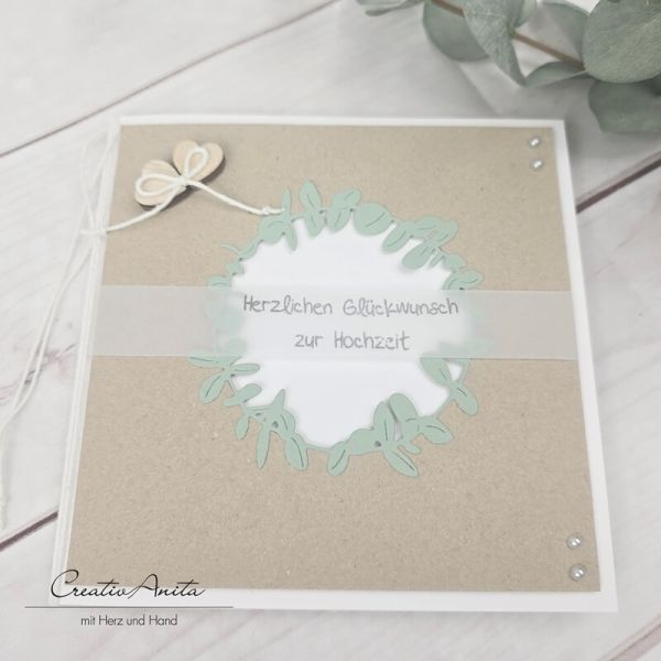 Glückwunschkarte zur Hochzeit - Kraftpapier - Herzen - Eukalypthus