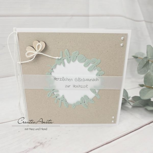Glückwunschkarte zur Hochzeit - Kraftpapier - Herzen - Eukalypthus