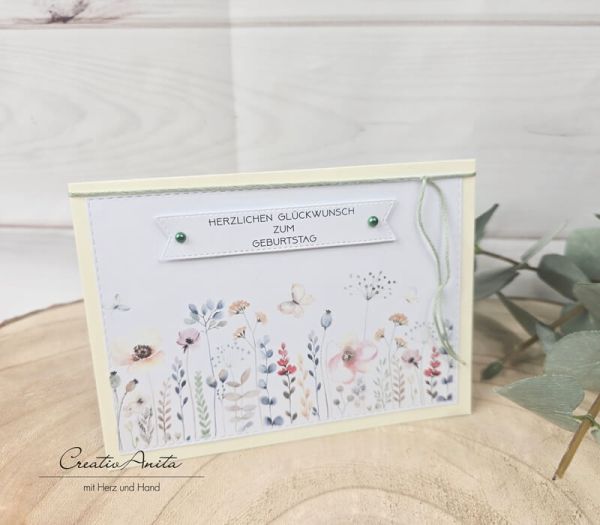 Glückwunschkarte -Blumenwiese- Geburtstagskarte creme-natur