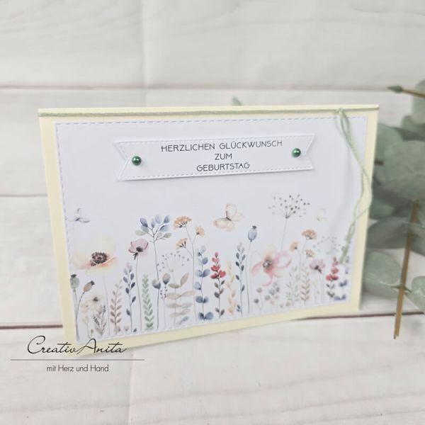Glückwunschkarte -Blumenwiese- Geburtstagskarte creme-natur