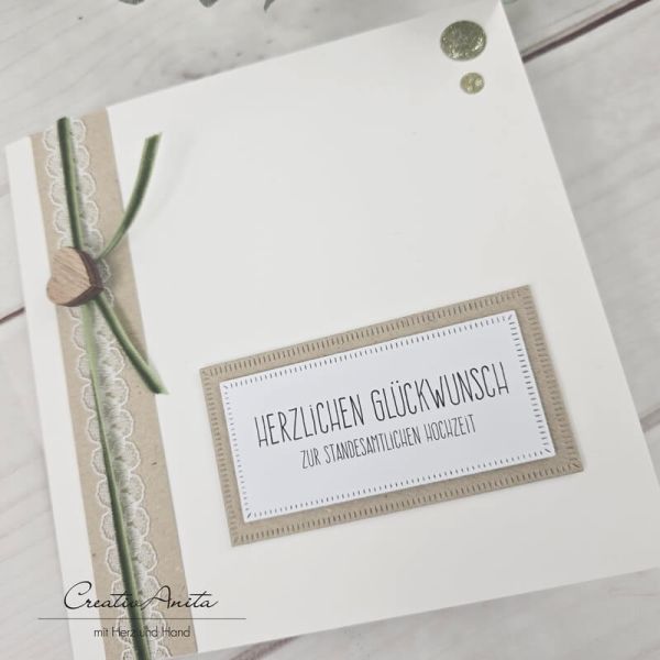Glückwunschkarte Standesamtliche Hochzeit mit Herz und Spitze - grün