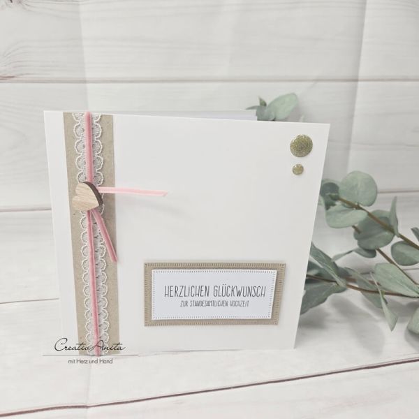 Glückwunschkarte Standesamtliche Hochzeit mit Herz und Spitze - rosa