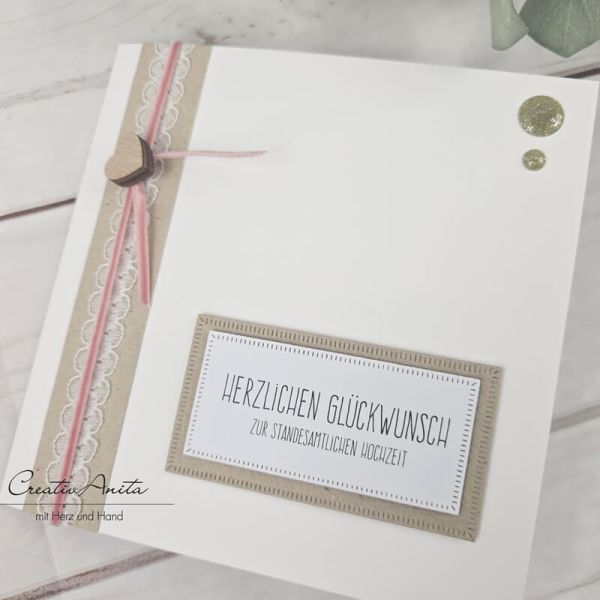 Glückwunschkarte Standesamtliche Hochzeit mit Herz und Spitze - rosa