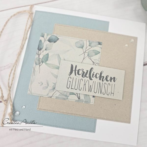 Glückwunschkarte zur Hochzeit, Geburtstag - naturfarben - Eukalypthus