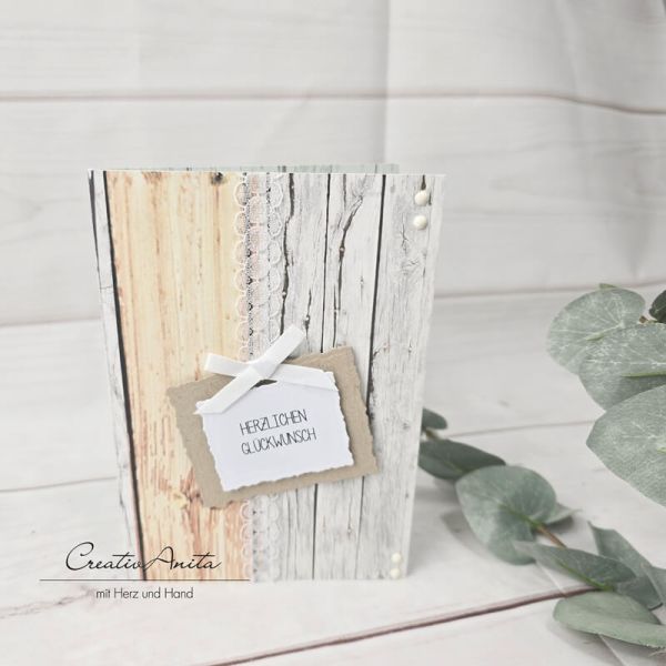 Glückwunschkarte Shabby - Holzoptik