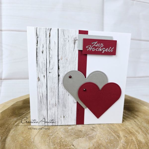Glückwunschkarte Geldgeschenk Hochzeit Holz Shabby Bordeaux