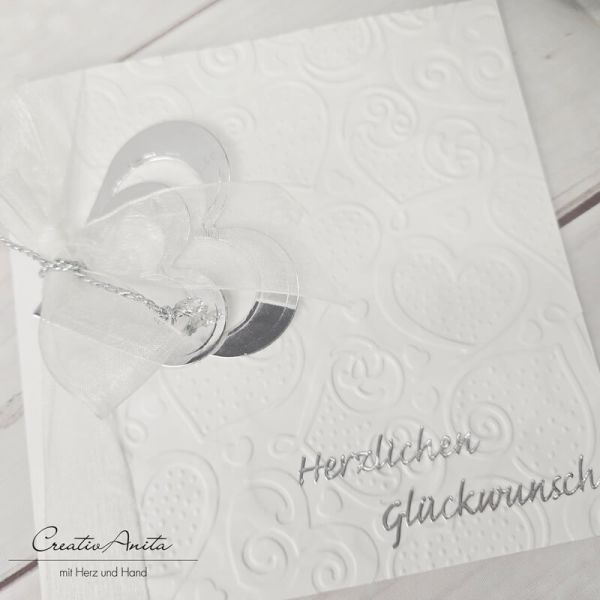 Glückwunschkarte zur Hochzeit - Schlicht und Edel - Silberherzen