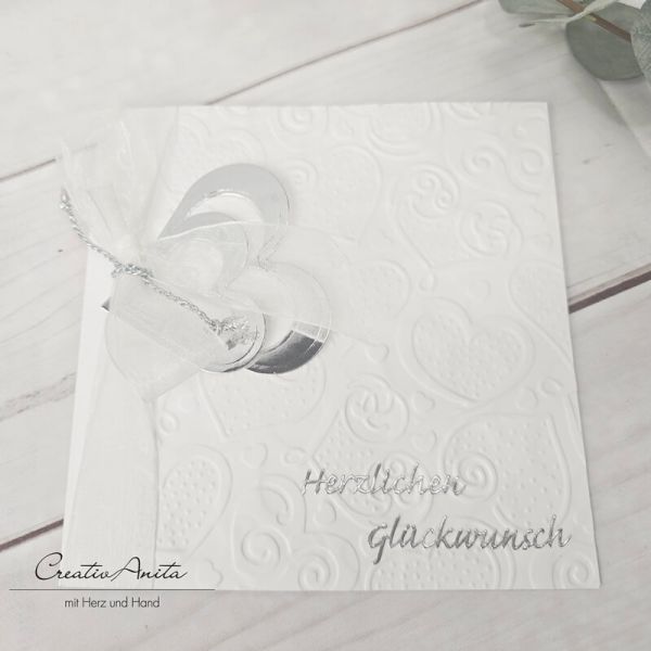 Glückwunschkarte zur Hochzeit - Schlicht und Edel - Silberherzen