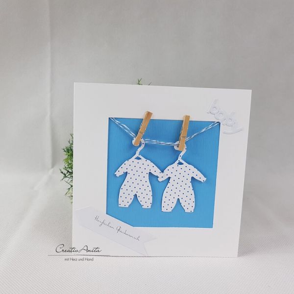 Glückwunschkarte für Zwillinge - Jungen zur Geburt, Taufe in Hellblau