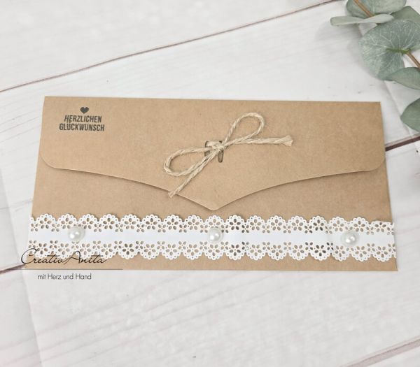 Gutscheinkarte zum Geburtstag oder zur Hochzeit - Braun-Weiß mit Halbperlen