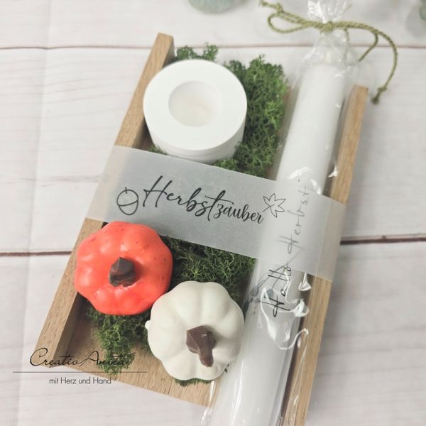 Kerzengeschenk - Herbst mit Kürbisse und Moos -Hallo Herbst-