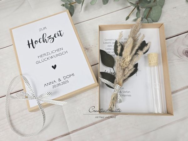Geschenkbox Zur Hochzeit mit Trockenblumenstrauß - Geldgeschenk NATUR