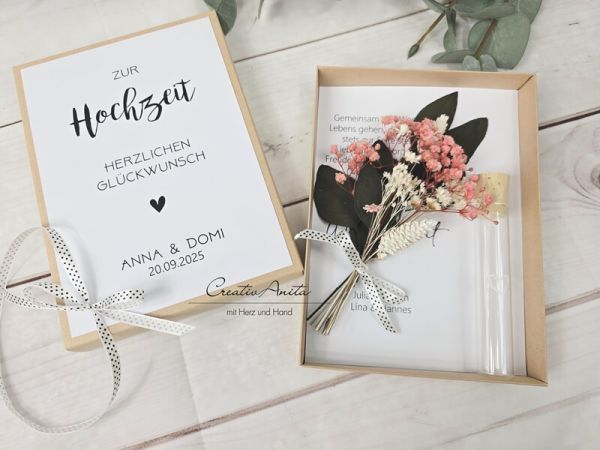Geschenkbox Zur Hochzeit mit Trockenblumenstrauß - Geldgeschenk ROSA