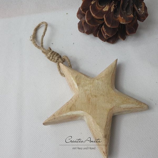 Holz-Hänger Stern natur-weiß