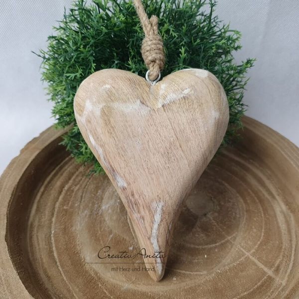 Hängedeko Herz aus Mangoholz mit Juteband groß