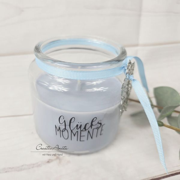 Kerze im Glas -Glücksmomente- Hellblau