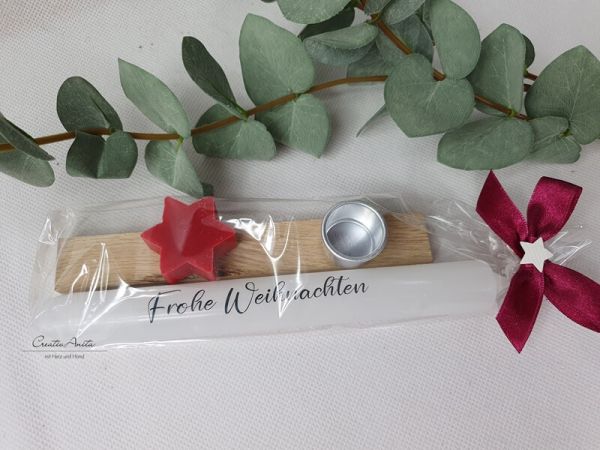 Geschenk zu Weihnachten - Stabkerze mit Kerzenhalter und Seifenstern BRATAPFEL