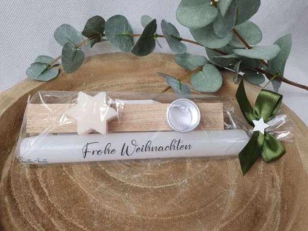 Geschenk zu Weihnachten - Stabkerze mit Kerzenhalter und Seifenstern SCHNEEROSE