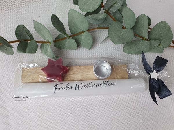 Geschenk zu Weihnachten - Stabkerze mit Kerzenhalter und Seifenstern WINTERZAUBER