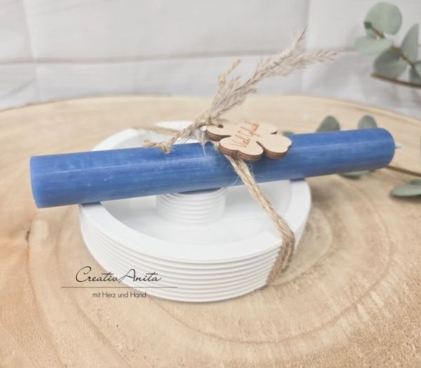 Kerzenständer rund mit Kerze und Holzanhänger Kerzenständer rund mit Kerze und Holzanhänger