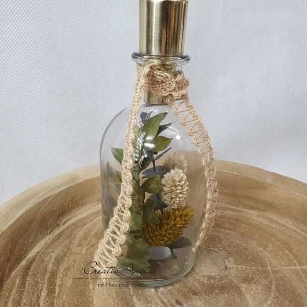 Kerzenhalter - Glasflasche mit befüllt mit Trockenblumen Grün-Natur
