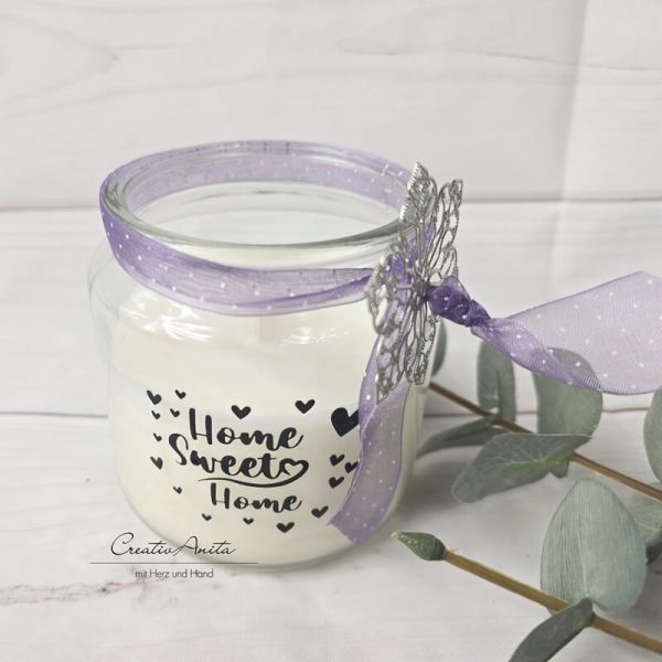 Kerze im Glas -Home sweet Home- Weiß