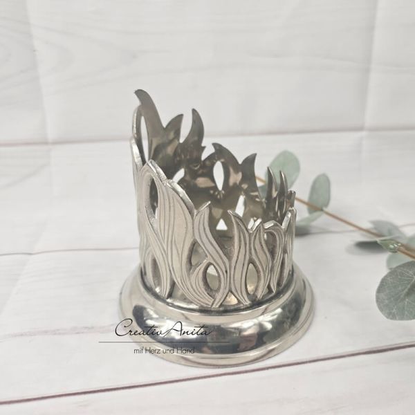 Kerzenhalter rund silber -Flamme-