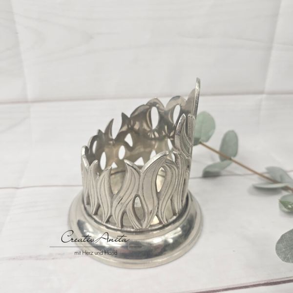Kerzenhalter rund silber -Flamme-