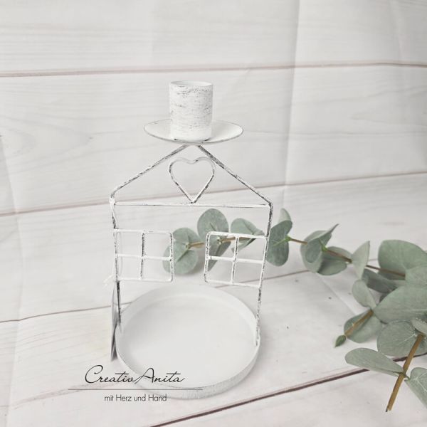 Haus Kerzenständer mit Herz in weiß