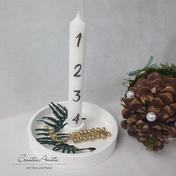 Kerzenständer - Kerzenteller mit Adventskerze - dekoriert