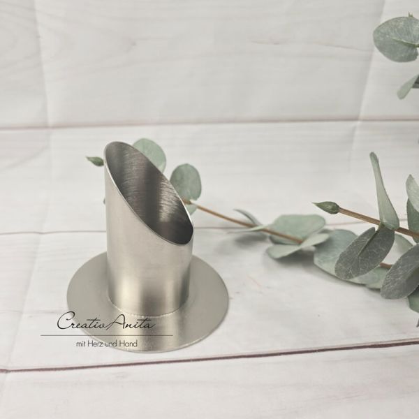 Kerzenständer aus Metall in silber, 4 cm - Kommunionkerze, Taufkerze