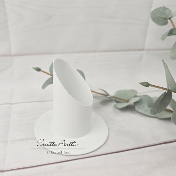 Kerzenständer aus Metall in weiß, 4 cm - Kommunionkerze, Taufkerze