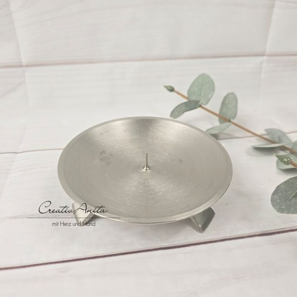 Kerzenhalter Kerzenständer rund mit kleinem Dorn - silber