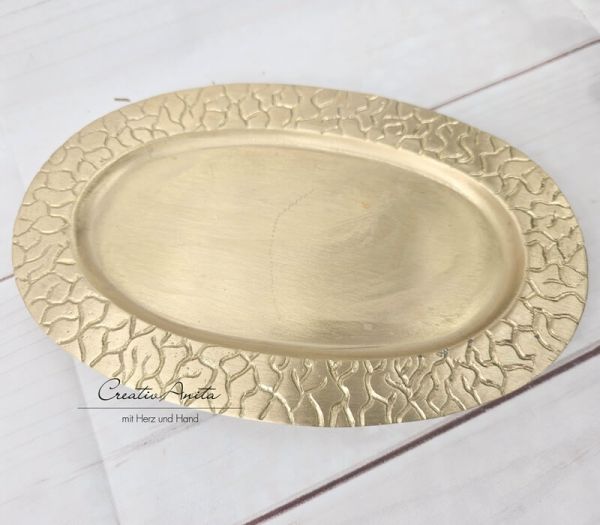 Kerzenteller - Kerzenhalter Gold - Baumdesign - oval
