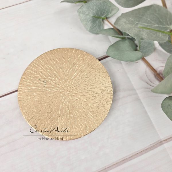 Kerzenteller - goldfarbene Sternstruktur mit Holz - 10 cm