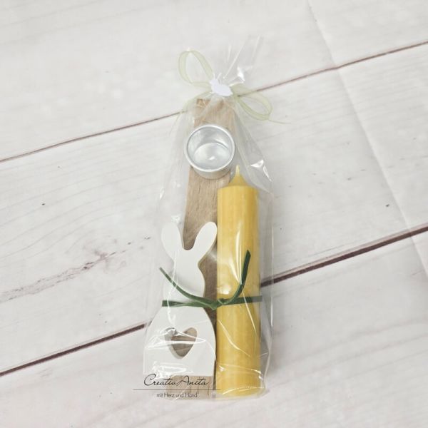 Geschenk zu Ostern - Stabkerze mit Kerzenhalter und Hase aus Beton