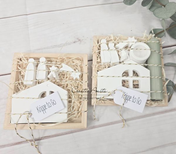 Weihnachtskrippe - Krippe to go - Mini in der Holzbox mit Kerzenset
