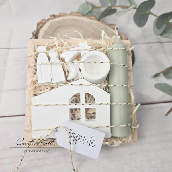 Weihnachtskrippe - Krippe to go - Mini in der Holzbox mit Kerzenset