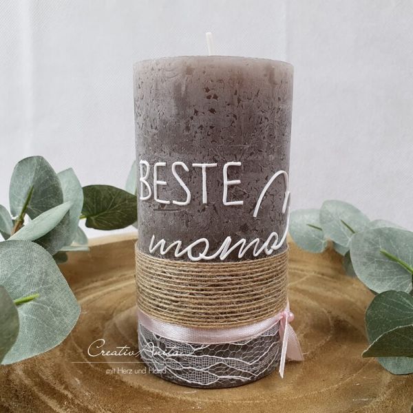 Muttertagskerze - Geschenk "Beste Mama" in Taupe