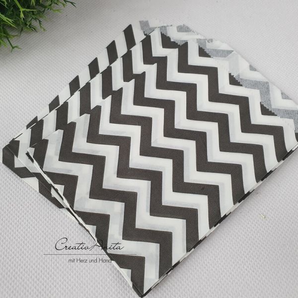 50 St. Papiertüten - Flachbeutel SCHWARZ-WEIß -Chevron- 10x14 cm