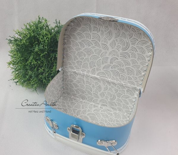 Pappkoffer mit Trim in Hellblau - Kinderkoffer