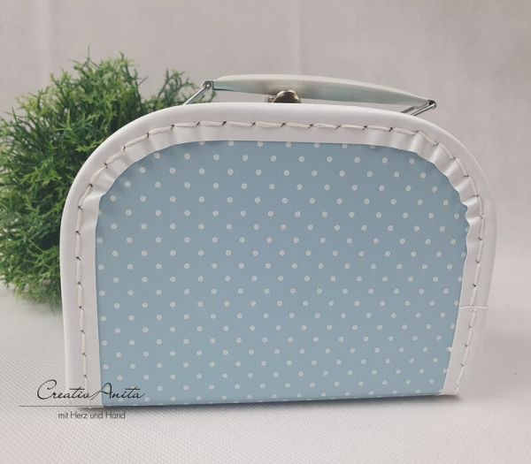Pappkoffer mit Trim in Hellblau mit Punkten - Kinderkoffer