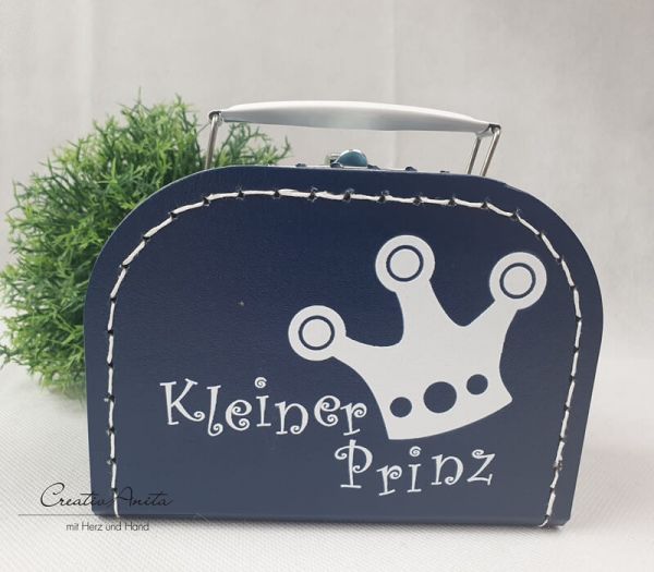 Pappkoffer in Dunkelblau mit Krone "Kleiner Prinz" - Kinderkoffer