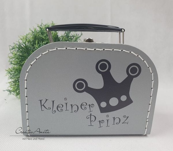 Pappkoffer in Silber mit Krone "Kleiner Prinz" - Kinderkoffer