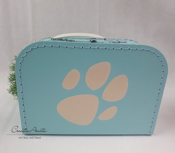 Pappkoffer in Blau mit Pfoten - Kinderkoffer