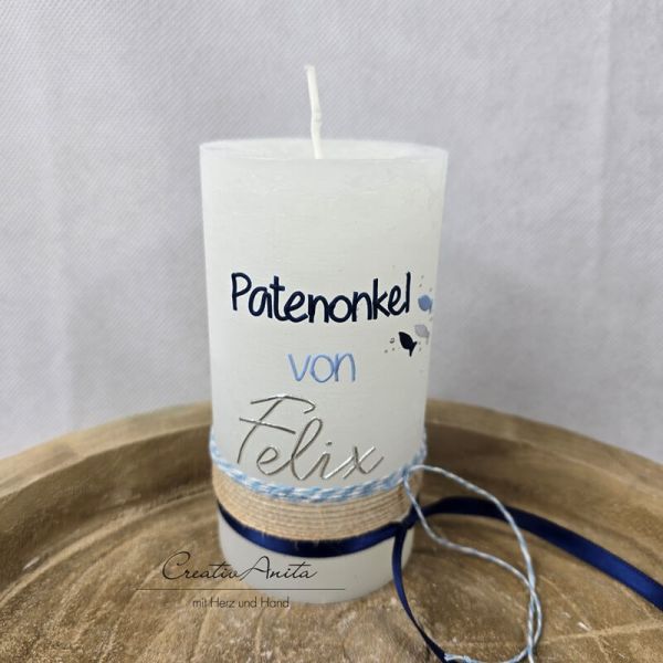 Patenkerze passend zur Taufkerze -Fische in Blau-Silber