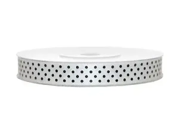 Satinband Weiß-Schwarz mit Dots, 6mm