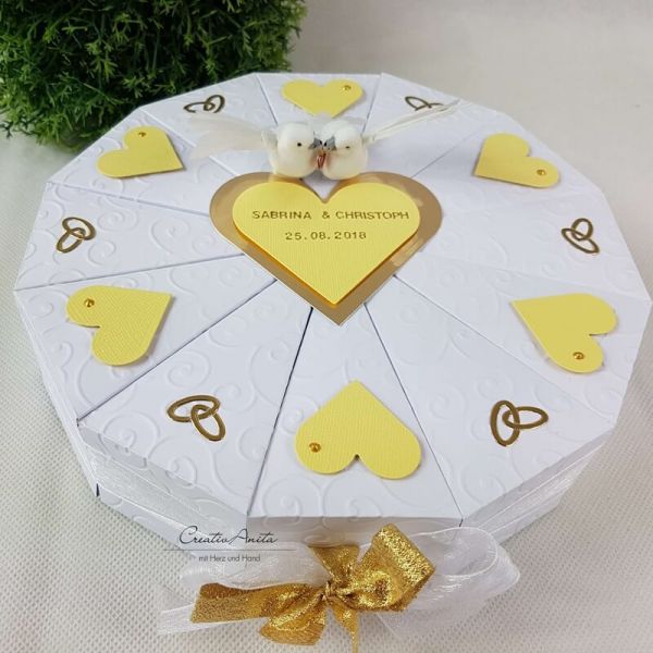 Schachteltorte mit Eheringen - Geldgeschenk - Hochzeitsgeschenk - GELB