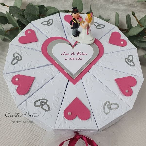 Schachteltorte mit Eheringen - Geldgeschenk - Hochzeitsgeschenk - PINK